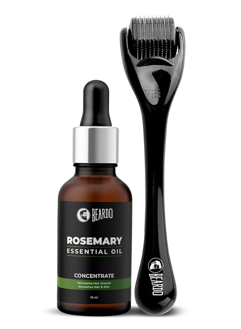 Beardo Rosemary Essential Oil, 15 ml & Derma Roller For Hair Growth 0.5 mm with 540 Chromium Needles | for Hair Growth, Hair fall and Regrowth | Skin Nourishment | 100% Natural | Aroma Oil - Image 1