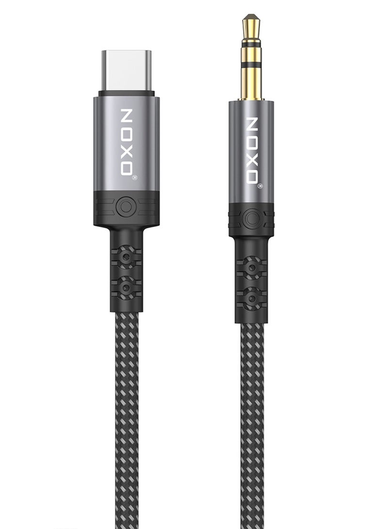NOXO N-3 3.5mm AUX to USB-C Cable – Digital Audio Cable for Android, Car Stereos & Headphones (Gold-Plated, Braided) - Grey - Image 1