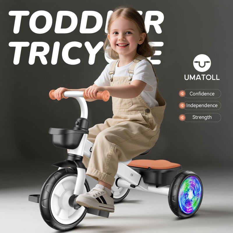 Umatoll Tricycle for Toddlers 2-5 Year Old, Ajustable Toddler Bike Outdoor Toys, Birthday Gift for Boy Girl Age 2-4, Trike with Light up Wheels - Image 2