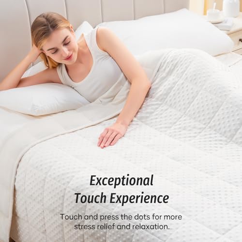 Wemore Minky Dot Weighted Blanket for Adults Twin Size 15 lbs, Soft Heavy Blanket for Stress Relief and Sleep Promotion, Breathable Blanket for All-Season with Glass Beads, White 48 x 72 inches - Image 3