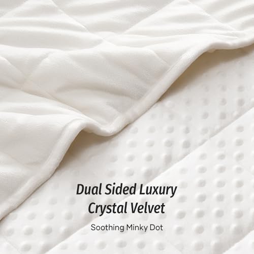 Wemore Minky Dot Weighted Blanket for Adults Twin Size 15 lbs, Soft Heavy Blanket for Stress Relief and Sleep Promotion, Breathable Blanket for All-Season with Glass Beads, White 48 x 72 inches - Image 2