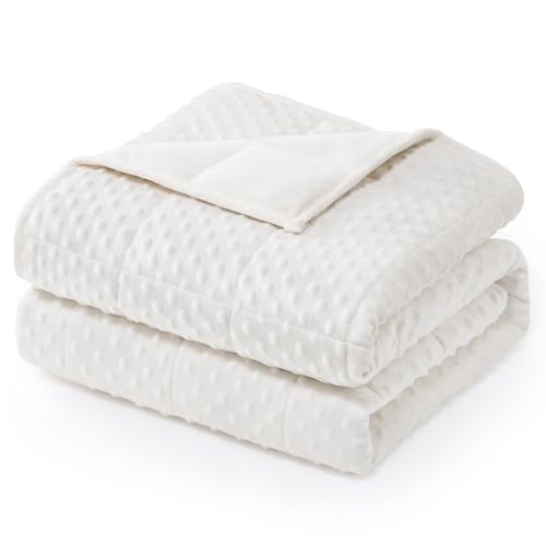 Wemore Minky Dot Weighted Blanket for Adults Twin Size 15 lbs, Soft Heavy Blanket for Stress Relief and Sleep Promotion, Breathable Blanket for All-Season with Glass Beads, White 48 x 72 inches - Image 1