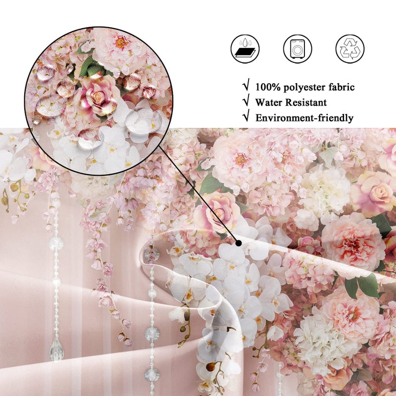 Riyidecor Bridal Floral Elegant Shower Curtain for Bathroom Decor 72Wx72H Wedding Flower Pink Rose Blossom Women Girl Spring Nature Floral Art Printed Fabric Polyester Waterproof 12 Pack Plastic Hooks - Image 5
