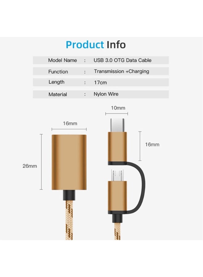هيدفانا 2 قطعة محول USB C إلى A 3.0 كابل USB OTG صغير 2 في 1 ذكر أنثى محول مضفر 2 في 1 - Image 4