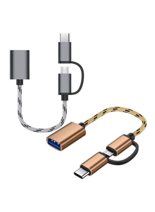 هيدفانا 2 قطعة محول USB C إلى A 3.0 كابل USB OTG صغير 2 في 1 ذكر أنثى محول مضفر 2 في 1 - Image 1
