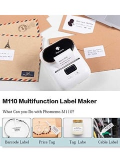 phomemo M110 Label Printer Portable Bluetooth Thermal Mini Label Maker Printer Apply to Labeling Compatible with Android & iOS System With 1 40×30mm Label White  - Image 3