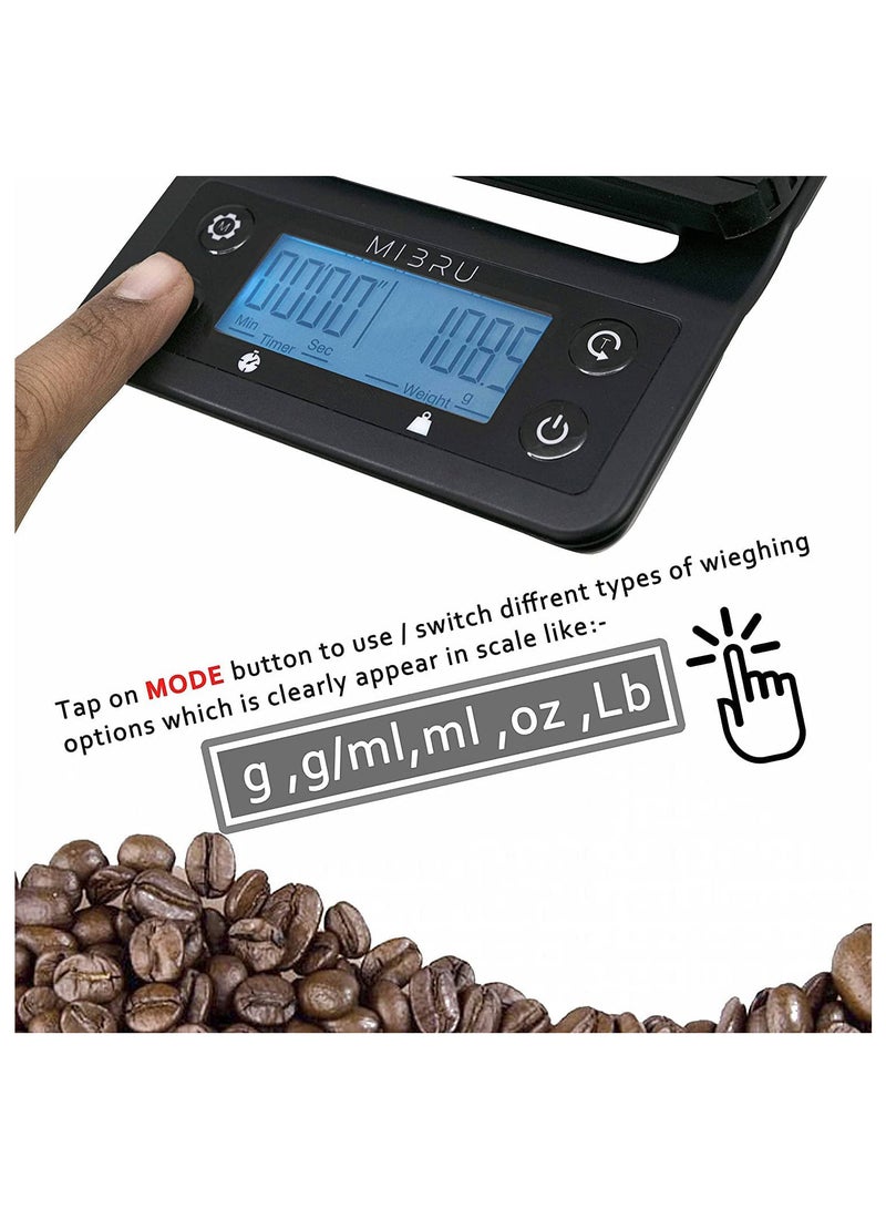 MIBRU Electronic digital kitchen scale for specialty coffee with coffee cleaning brush  - Image 4