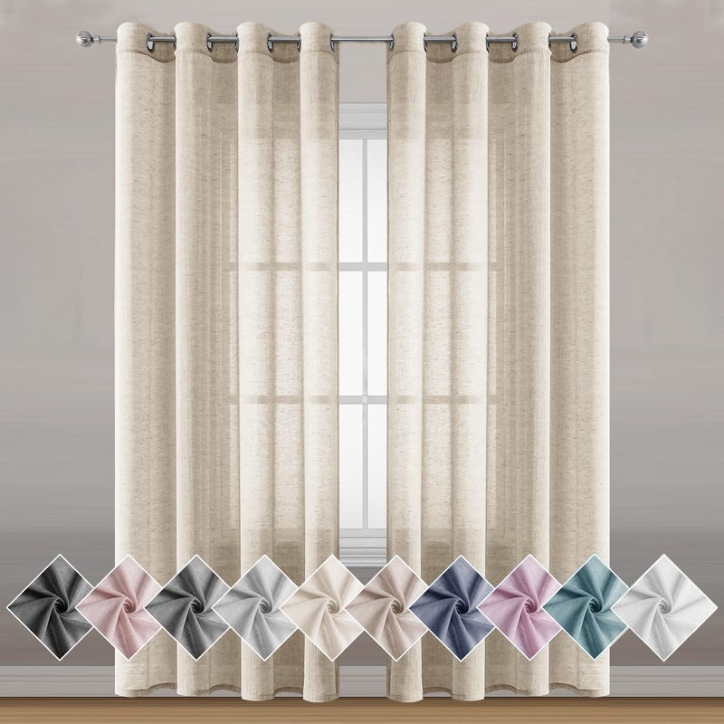 Miss SELETEX Natural Linen Sheer Curtains for Living Room Elegant Solid Window Drapes Grommet Top Light Filtering Curtain Window Voile Linen Textured Panels for Bedroom 2 Panels 52Wx84LLinen Nature