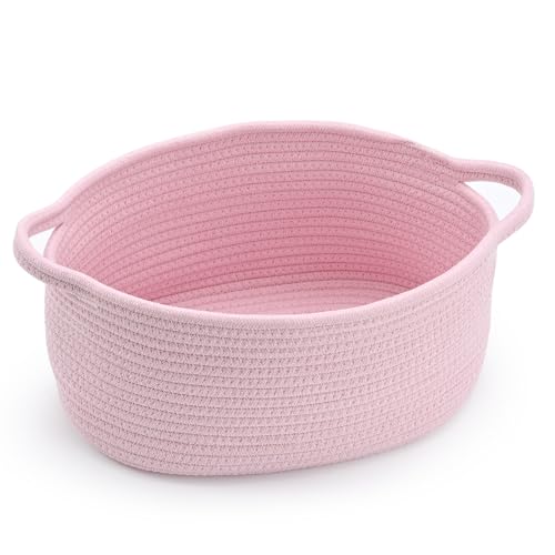 Happyiren Pink Basket Cute Basket for Girl Women Perfect for Valentines Day Baby Shower Birthdays Empty Basket for Gifts Burr Storage Nursery 13 x 8 x 6 inches - Image 1