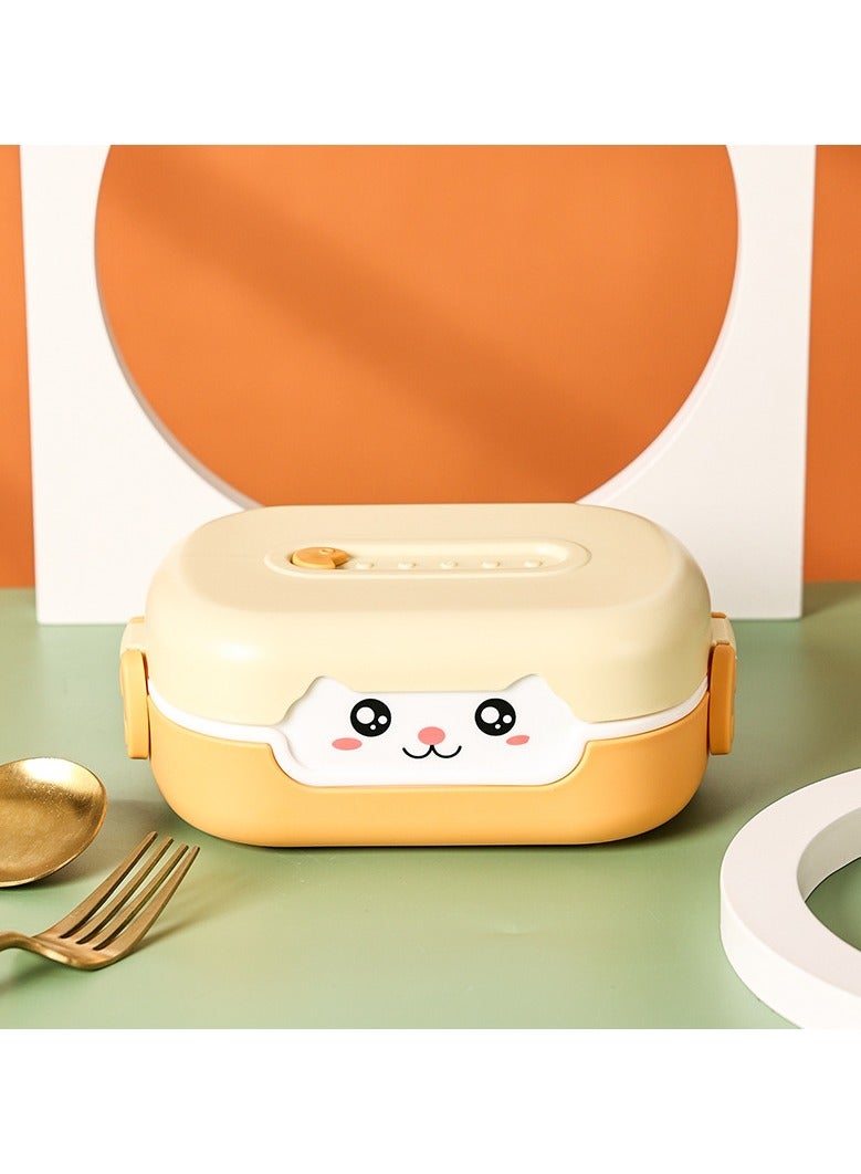 Arabest Kids Bento Lunch Box, 2-Compartment Leakproof Lunch Container, Shockproof Heat-Insulated, Non-Slip Base, Portable Snack Box with Cute Cartoon Lid, School Travel Picnic, Yellow - Image 2