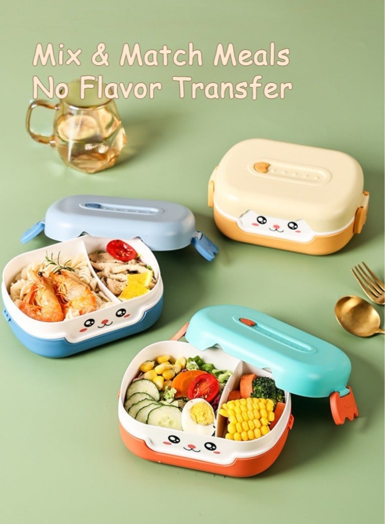 Arabest Kids Bento Lunch Box, 2-Compartment Leakproof Lunch Container, Shockproof Heat-Insulated, Non-Slip Base, Portable Snack Box with Cute Cartoon Lid, School Travel Picnic, Yellow - Image 3