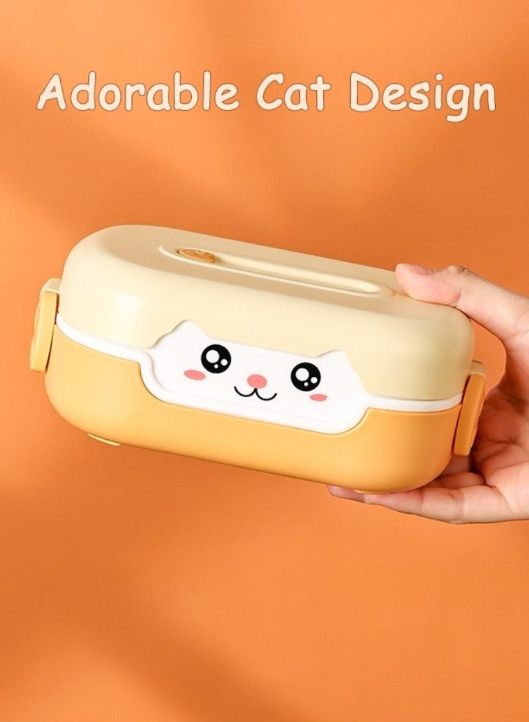Arabest Kids Bento Lunch Box, 2-Compartment Leakproof Lunch Container, Shockproof Heat-Insulated, Non-Slip Base, Portable Snack Box with Cute Cartoon Lid, School Travel Picnic, Yellow - Image 5