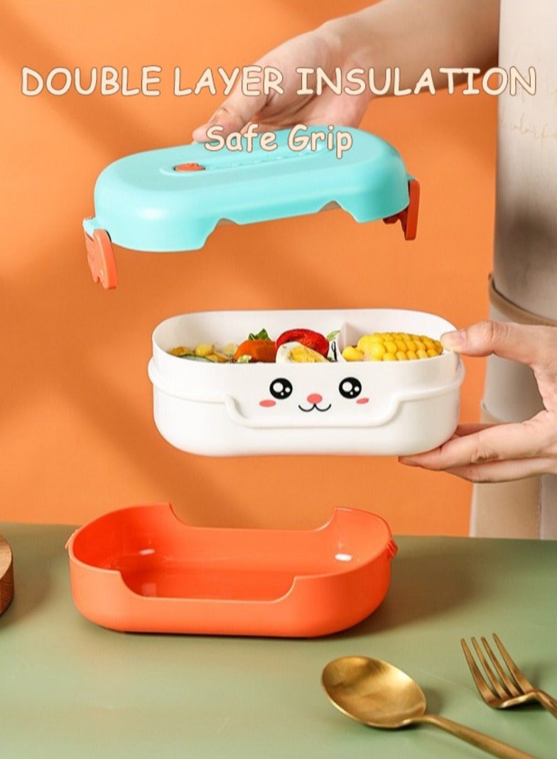 Arabest Kids Bento Lunch Box, 2-Compartment Leakproof Lunch Container, Shockproof Heat-Insulated, Non-Slip Base, Portable Snack Box with Cute Cartoon Lid, School Travel Picnic, Yellow - Image 4