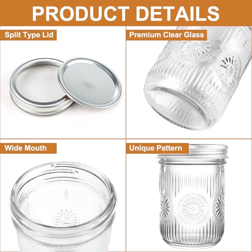 DADILL Wide Mouth Mason Jars 16 oz with Lids, 6 Pack Canning Jars with Airtight Lids and Bands, Glass Pint Jars for Pickling, Meal Prep, Preserving, Overnight Oats, Jam, Wedding Favors & Decor - Image 3