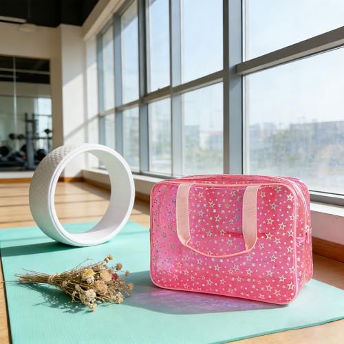 TotePrint Clear Star Large Cosmetic Bag and Travel Pouch with Handle,Durable Material,Zipper Design-Ideal for Makeup,Travel Essentials (Pink+Shiny Star) - Image 5