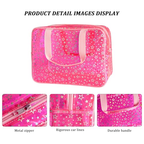 TotePrint Clear Star Large Cosmetic Bag and Travel Pouch with Handle,Durable Material,Zipper Design-Ideal for Makeup,Travel Essentials (Pink+Shiny Star) - Image 3