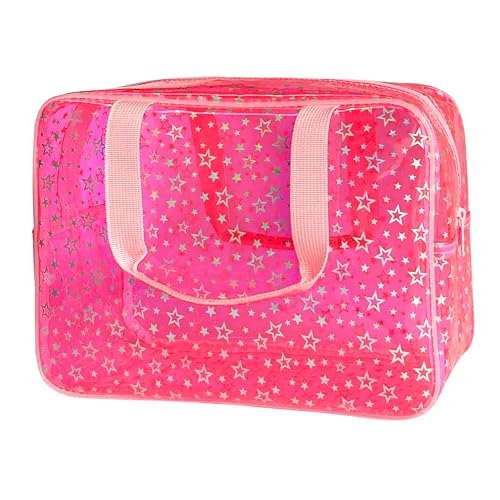 TotePrint Clear Star Large Cosmetic Bag and Travel Pouch with Handle,Durable Material,Zipper Design-Ideal for Makeup,Travel Essentials (Pink+Shiny Star) - Image 1
