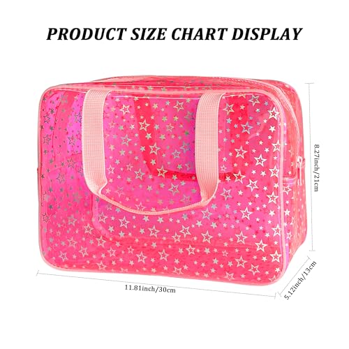 TotePrint Clear Star Large Cosmetic Bag and Travel Pouch with Handle,Durable Material,Zipper Design-Ideal for Makeup,Travel Essentials (Pink+Shiny Star) - Image 2