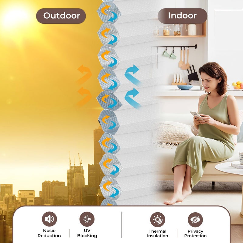 Allesin Top Down Bottom Up Cellular Shades,Blackout Blinds Noise Reduction, Cordless Cellular Shades Room Darkening Honeycomb Blinds, Light Filtering (White,35"x64") - Image 5