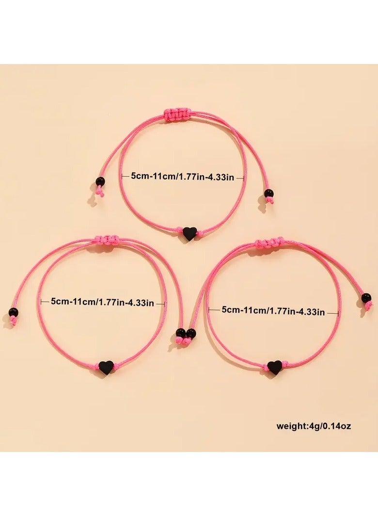 Home Clearance Sale 3 Pcs Rope Bracelet Heart Shape Pattern Adjustable Bracelet Friendship Street Photography Bangles - Image 4