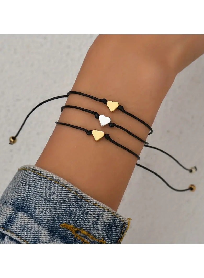 Home Clearance Sale 3 Pcs Rope Bracelet Heart Shape Pattern Adjustable Bracelet Friendship Street Photography Bangles - Image 3