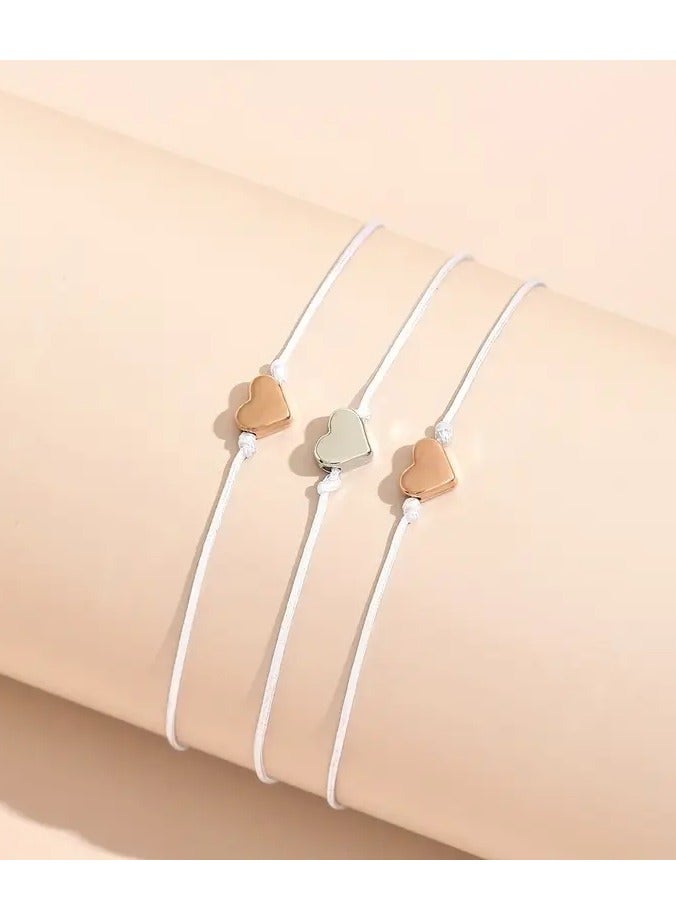Home Clearance Sale 3 Pcs Rope Bracelet Heart Shape Pattern Adjustable Bracelet Friendship Street Photography Bangles - Image 2