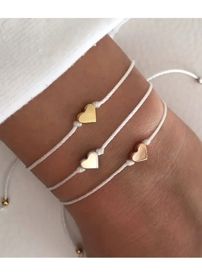 Home Clearance Sale 3 Pcs Rope Bracelet Heart Shape Pattern Adjustable Bracelet Friendship Street Photography Bangles - Image 1