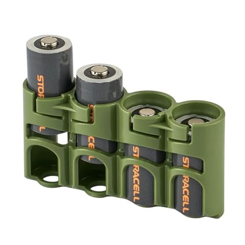 Storacell Slimline CR123 Battery Storage Caddy, Military Green, Holds 4 Batteries (Not Included) - Image 1