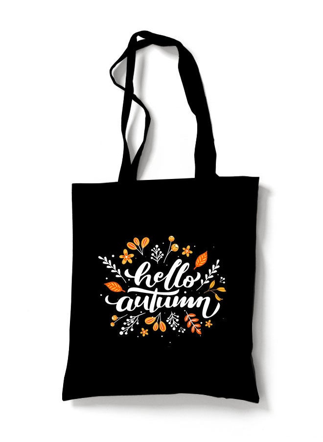 FORZA RAGAZZI - Reusable Eco Friendly Black Cotton Canvas Tote Bag/Shopping/Shoulder Bag Hello Autumn White - Image 1