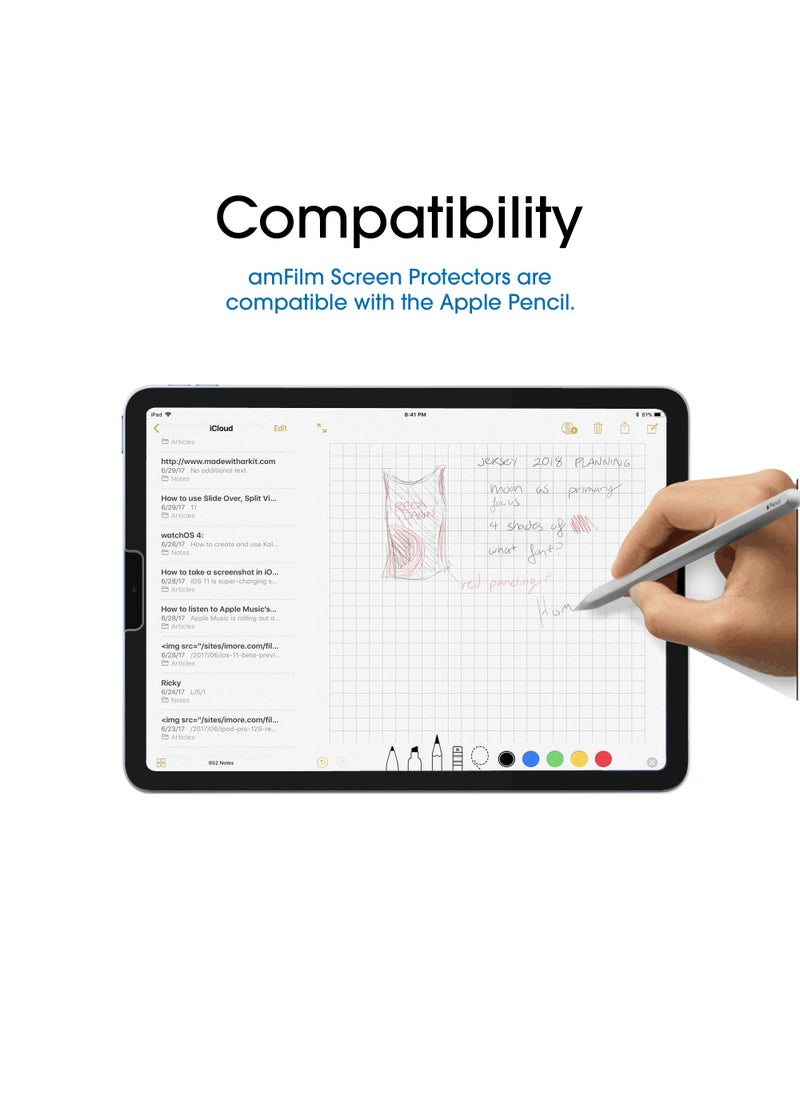TechMatte amFilm Screen Protector Compatible with iPad Air 5/Air 4/iPad Pro 11, Ultra Sensitive, Face ID & Apple Pencil Compatible, Tempered Glass, 2 Pack  - Image 3