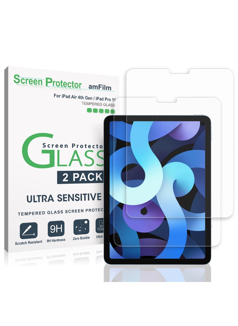 TechMatte amFilm Screen Protector Compatible with iPad Air 5/Air 4/iPad Pro 11, Ultra Sensitive, Face ID & Apple Pencil Compatible, Tempered Glass, 2 Pack  - Image 1