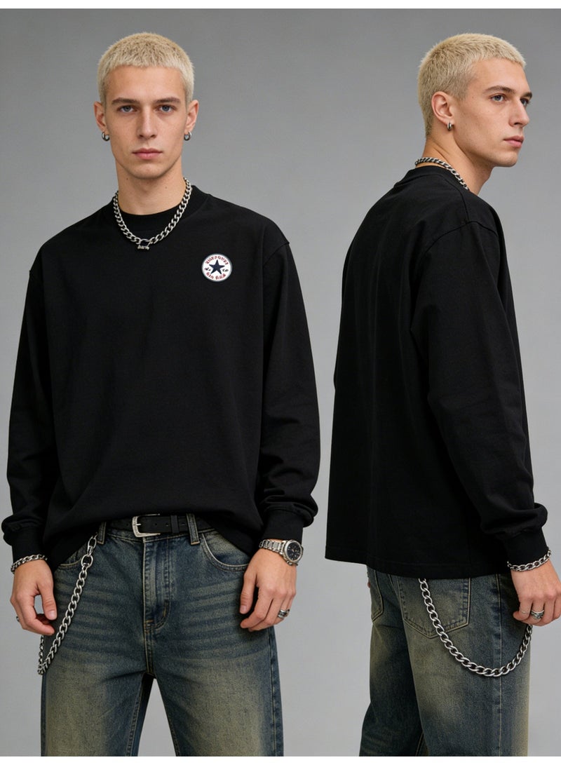 CONVERSE loose casual long-sleeved round neck T-shirt-suitable for both men and women, cotton sports shirt with logo, casual and fashionable street clothes in China. - Image 1
