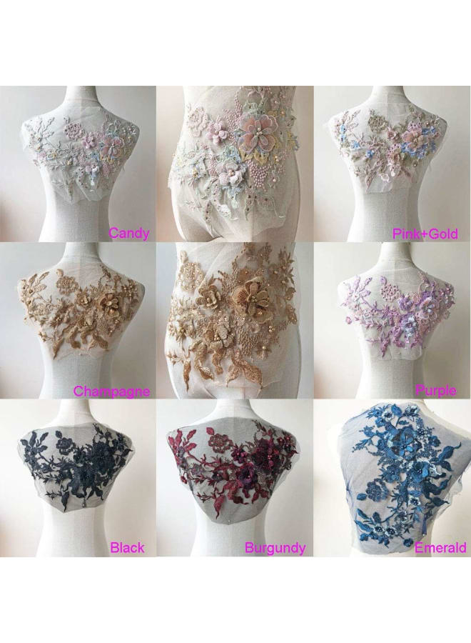 Blossom 3D Flower Applique, Beaded Sequins Flower LACE Patch Bridal Wedding Dress Embossed Beading Embroidery lace Appliques Motif Sewing Craft (Black)  - Image 2