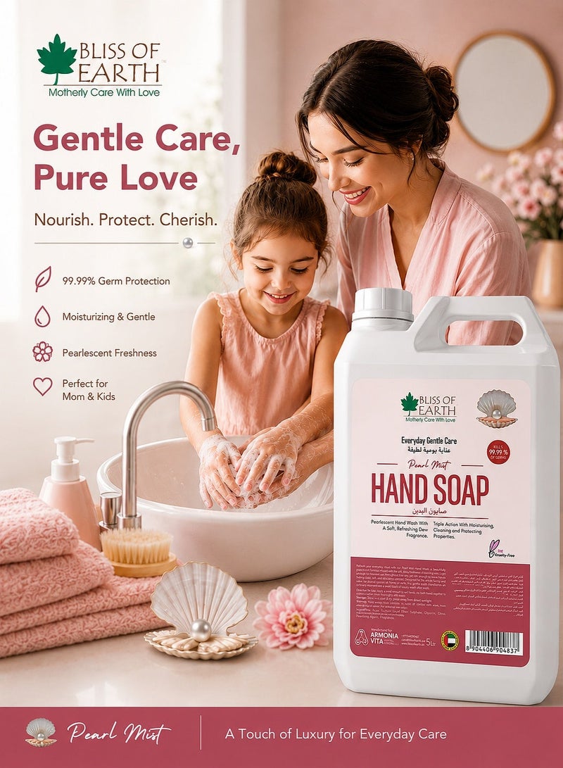 Bliss of Earth Pearl Mist Hand Wash Soap 5L Refill | Antibacterial Liquid Hand Soap with Moisturizing Formula | Gentle Pearlised Hand Wash for Home, Office, Hotel, Restaurant, Salon, Clinic, & School - Image 2