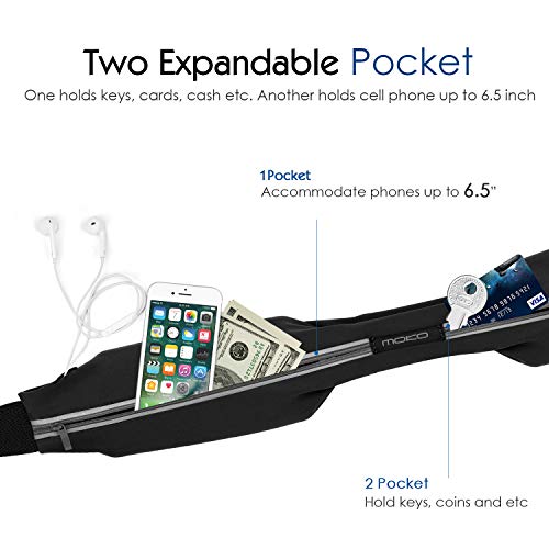 MoKo Sports Running Belt,Outdoor Dual Pouch Sweatproof Reflective Slim Waist Pack,Fitness Workout Belt Fanny Pack Compatible with iPhone 11/11 Pro Max/X/Xr/Xs Max/8/7, Galaxy Note 10/10 Plus, S20/S10 - Image 3