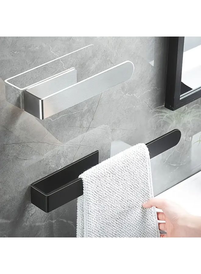 Heavy Duty Stainless Steel Bathroom Towel Rack Black No Drill Self Adhesive Mounting Space Saving Rust Resistant Towel Bar for Bathroom Kitchen Toilet Modern Minimalist Design Easy Installation for Renters Homeowners Kitchen Storage Wall Mounted Holder Apartment Living - Image 1