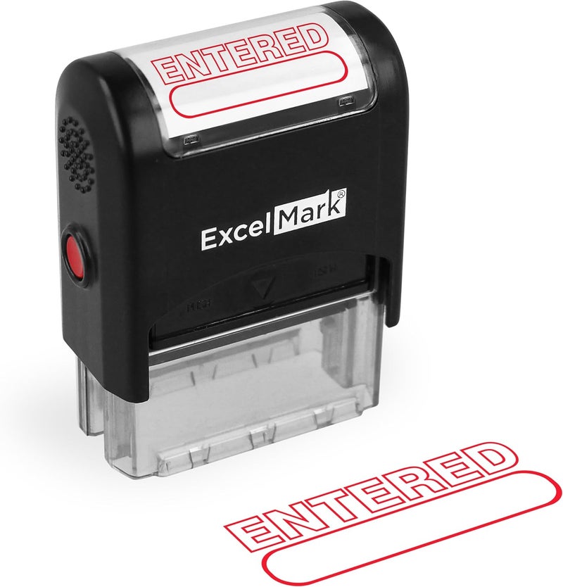 ExcelMark Entered Self Inking Rubber Stamp - Red Ink - Image 1