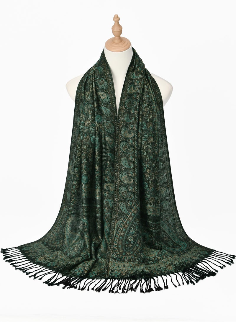 Cashew Printed Pashmina Shawl Thick Jacquard Tassel Shawl Women Comfortable Hijab Muslim Headscarf Tudung  - Image 4