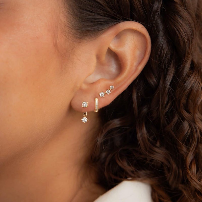 ASCOMY Gold Hoop Earrings for Women Earrings Set 14K Gold Plated 3 Pairs Cubic Zirconia Stud CZ Circle Hoop Detachable Two CZ Earrings Dainty Earring Set Jewelry Gifts for Women - Image 3