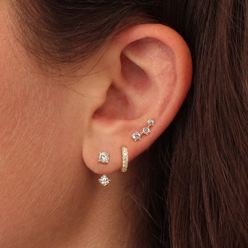 ASCOMY Gold Hoop Earrings for Women Earrings Set 14K Gold Plated 3 Pairs Cubic Zirconia Stud CZ Circle Hoop Detachable Two CZ Earrings Dainty Earring Set Jewelry Gifts for Women - Image 2