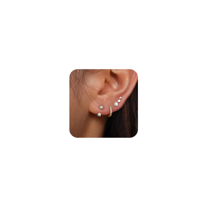 ASCOMY Gold Hoop Earrings for Women Earrings Set 14K Gold Plated 3 Pairs Cubic Zirconia Stud CZ Circle Hoop Detachable Two CZ Earrings Dainty Earring Set Jewelry Gifts for Women - Image 1