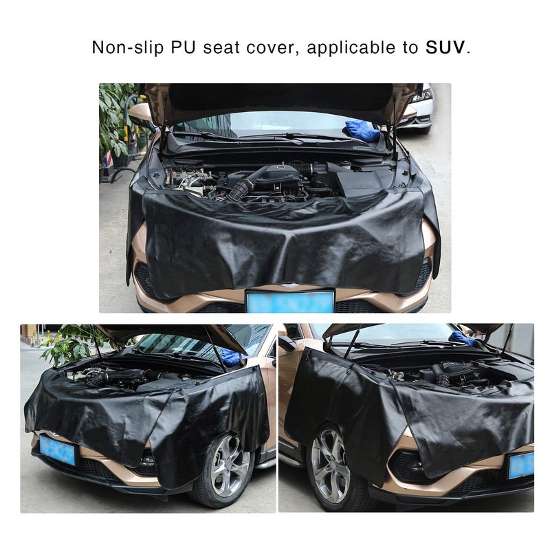 RUPSE 3 Pcs Fender Protectors for Mechanics,Microfiber Leather Car Fender Cover Mats Pads,Mechanic Magnetic Fender Protector Mat with Hooks - Image 2