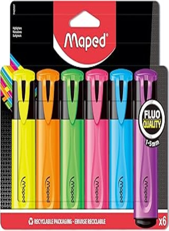 Maped Maped Fluo Peps Classic Highlighters, Assorted Colors, Pack Of 6 (742557) 