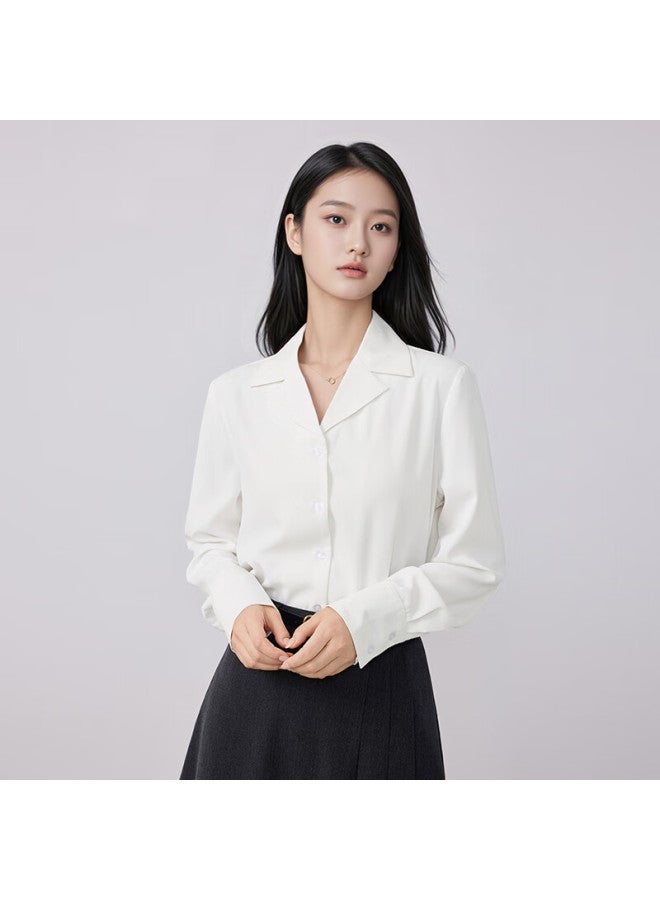 Teluoman White Chiffon Blouse For Women, Long-sleeved Professional Attire, Suitable For Commuting, Interviews, Teacher Certification Exams, Draping Effect, Slimming, Casual Shirt - Image 2