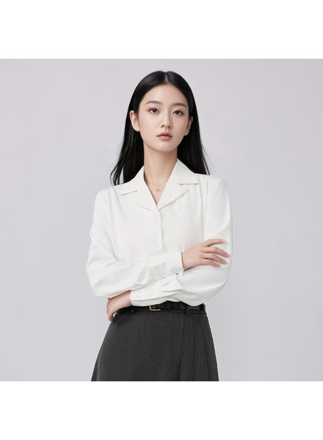 Teluoman White Chiffon Blouse For Women, Long-sleeved Professional Attire, Suitable For Commuting, Interviews, Teacher Certification Exams, Draping Effect, Slimming, Casual Shirt - Image 3