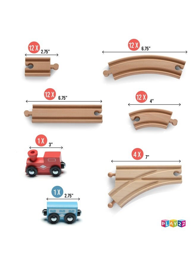 Play22 Wooden Train Tracks - 52 Pcs Set + 2 Bonus Toy Trains Sets For Kids Car Toys Is Compatible With Thomas Railway Systems And All Major Brands Original - Image 4
