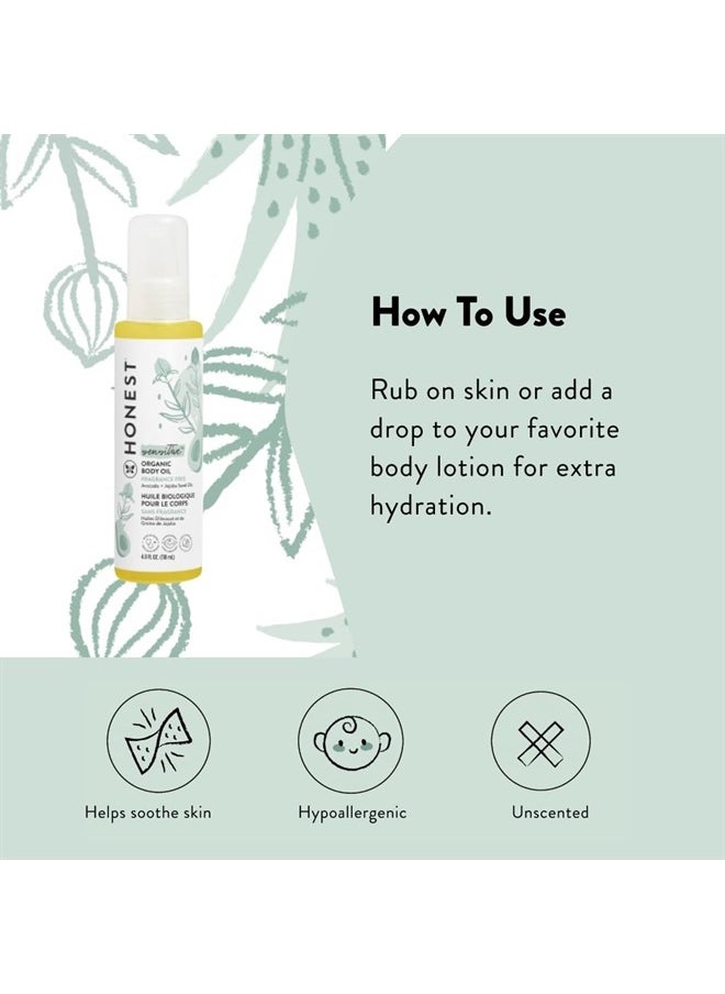 The Honest Company - Organic Body Oil | Gentle for Baby | Fragrance Free, Plant-Based, Hypoallergenic | 4.0 fl oz - Image 1