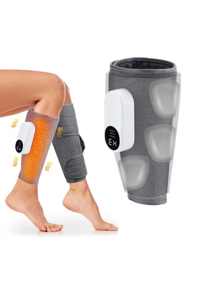 Wireless Electric Air Compression Leg & Calf Massager – 3‑Level Pressure + Heat Therapy, Digital Touch Control, Grey (Double Unit) - Image 1