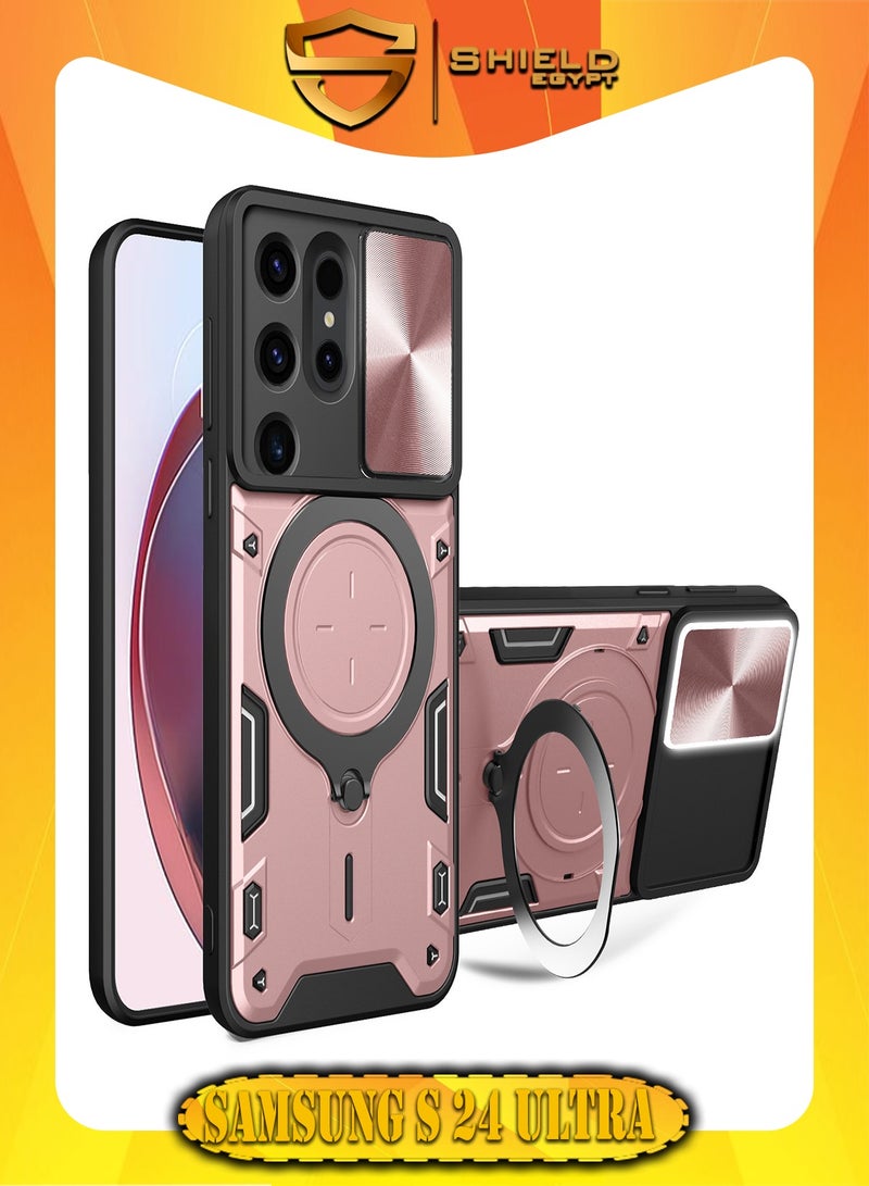 SHIELD EGYPT For Samsung Galaxy S24 Ultra Armored Camera Shield Cover Camera Lend Protection, Built-in 360° (Rose Gold)