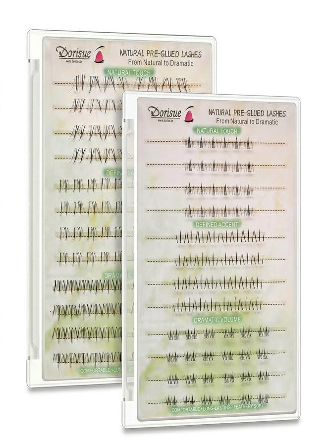 Dorisue Preglue Bottom Lash Clusters Stock-Up Kit - 2 Trays 6 Style 【224pcs Total】 Lower Lash Extensions + Mini Bond Glue, 5-8m Wispy Natural Look DIY Individual Bottom Lashes - Image 1